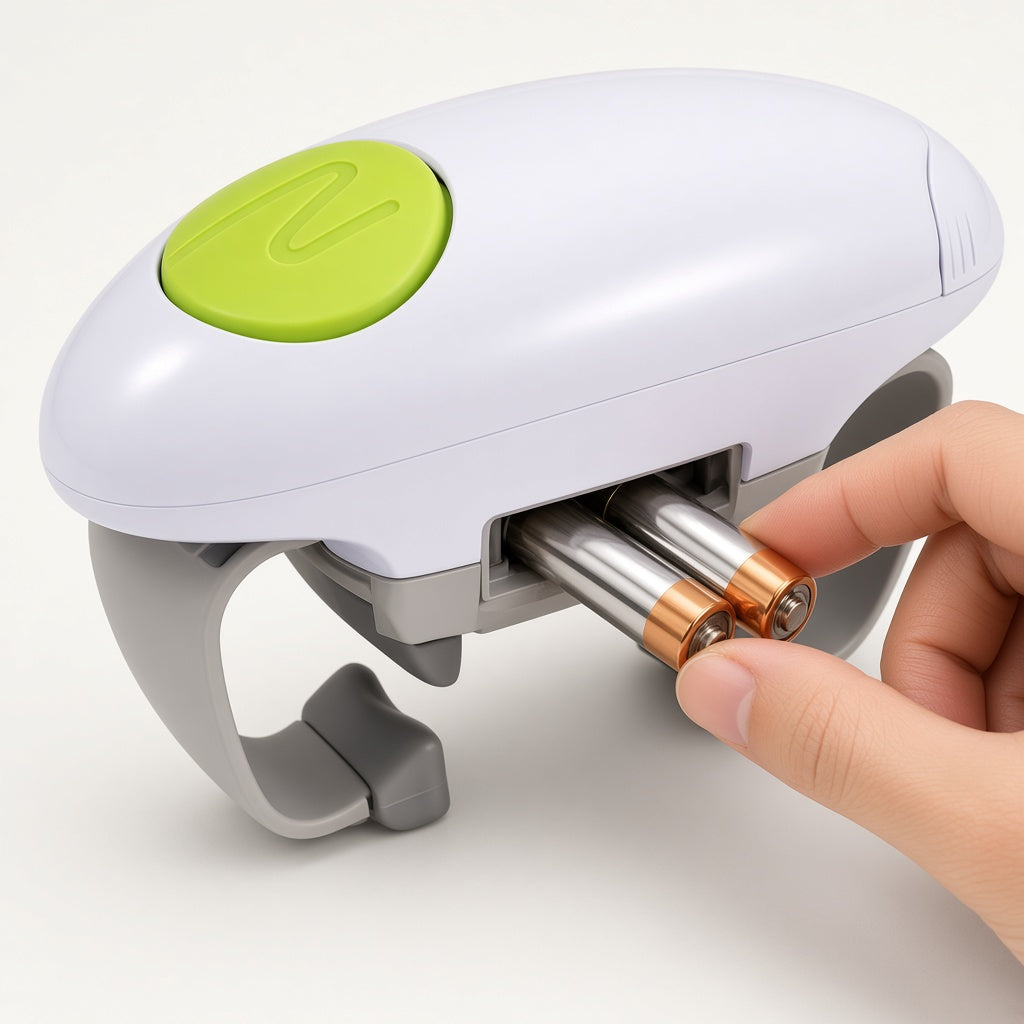 Battery compartment open with AA batteries