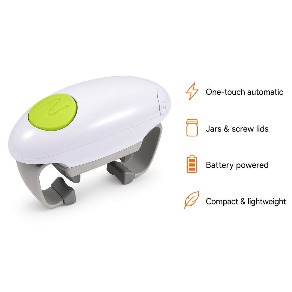 Feature graphic: one-touch, jars & screw lids, battery powered, compact