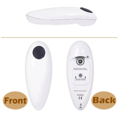 Size diagram: side, front and back views of the mini can opener