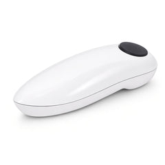 Mini one-touch electric can opener — glossy white with black button