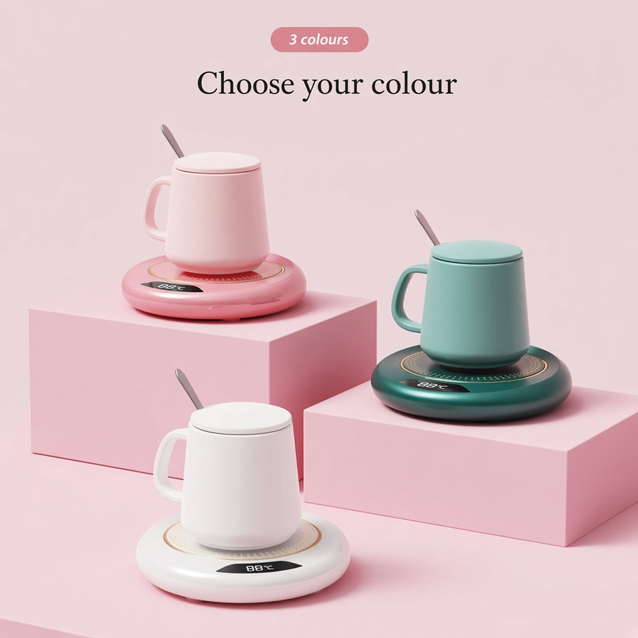 Thermostatic mug coaster in pink, white and green — choose your colour